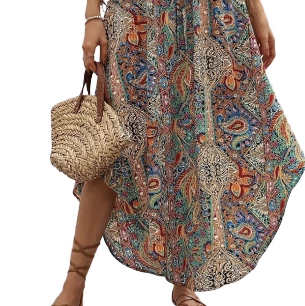 Bohemian Hi-Lo Skirt Paisley Summer Vacay Skirts S M L Plus size Outfits - Picture 8 of 9